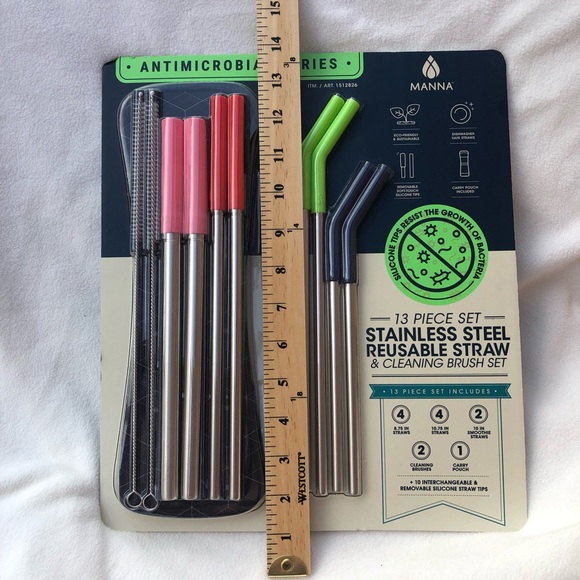 NWT Manna Stainless Steel Reusable Straws 13pc Set - Picture 14 of 14